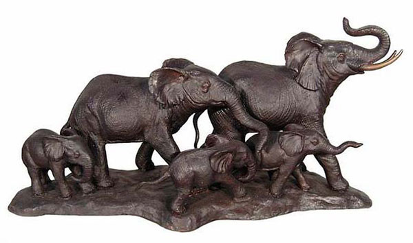 Five Elephants Running Bronze Statue encapsulates creatures in motion